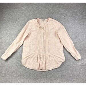 Sundance Catalog Linen Top Womens L Pintuck Button Long Sleeve Coastal Boho*